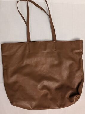 Zara Brown Leather Tote Bag with Slim Shoulder Straps